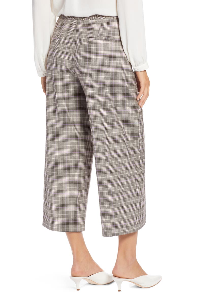 Plaid Wide Leg Crop Pants, Alternate, color, BROWN- PURPLE CHECK