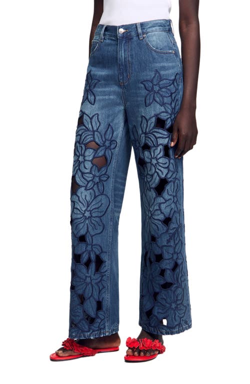 Sandro Embroidered Jeans In Blue