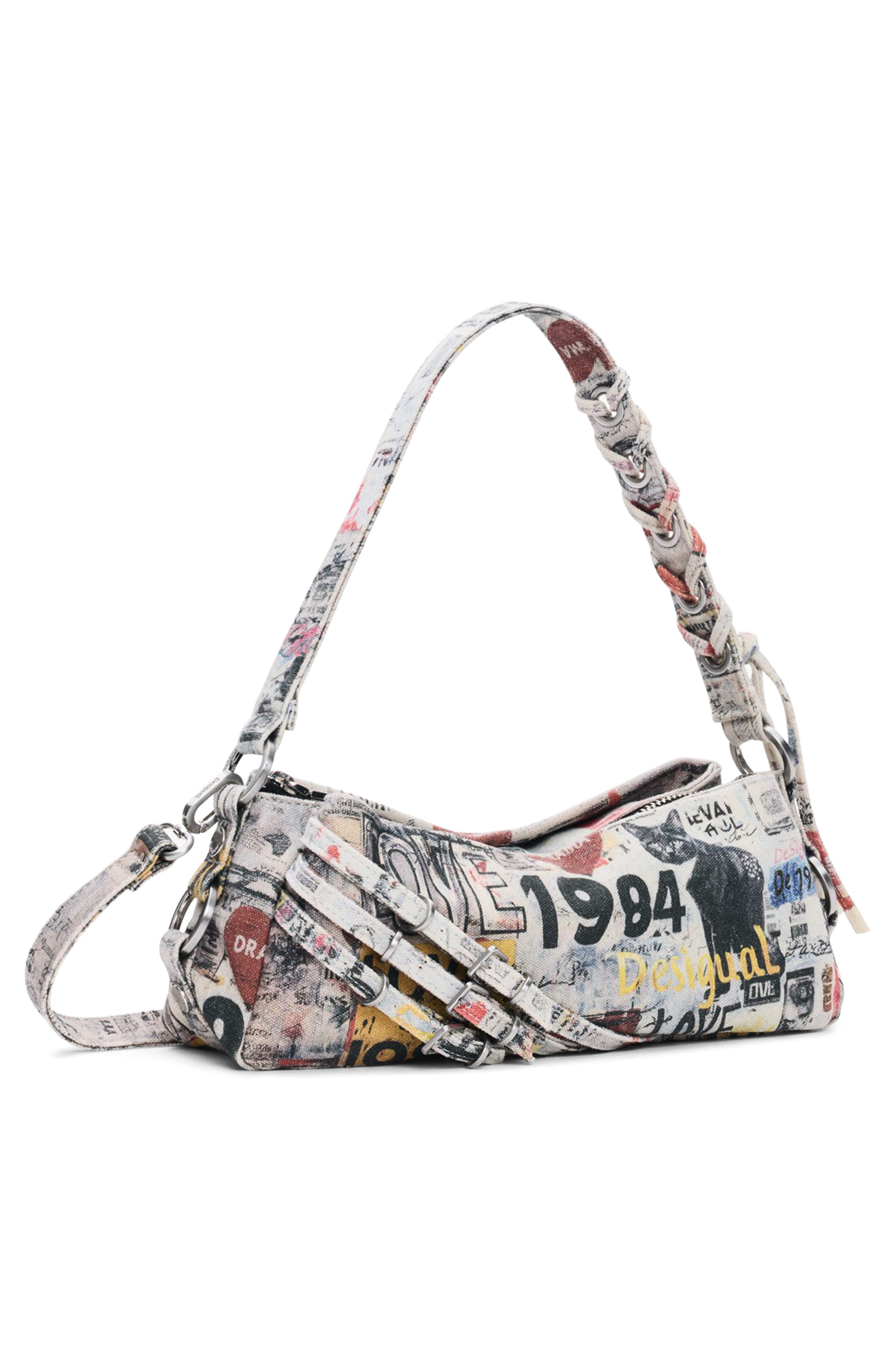 Small Mixed Print Denim Crossbody Bag, Alternate, color, WHITE MULTI