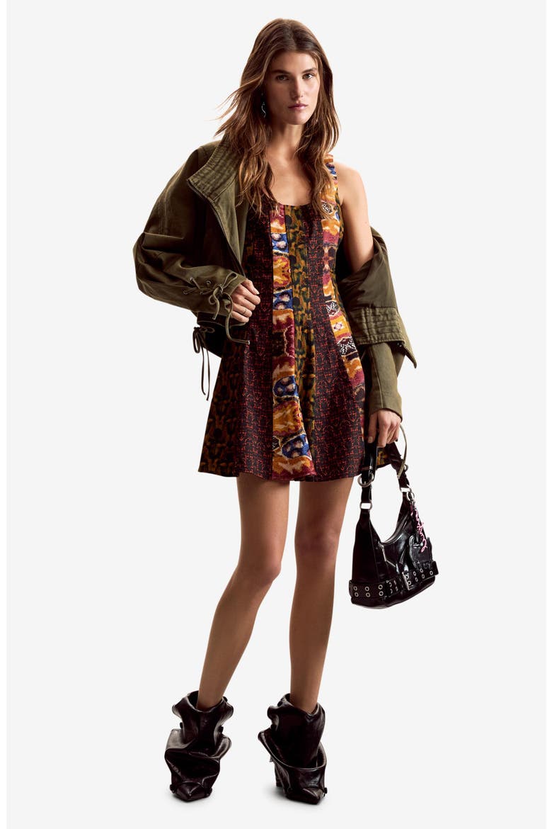 Mix Print Fit & Flare Minidress, Alternate, color, BURGUNDY MULTI
