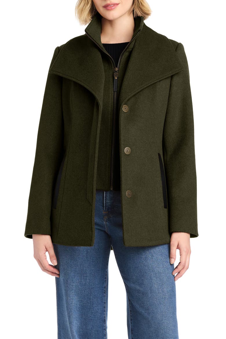 High-Low Hem Wool Blend Coat with Fixed Bib, Alternate, color, OLIVE