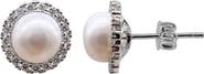 Adornia 9mm Freshwater Pearl Swarovski Crystal Halo Stud Earrings