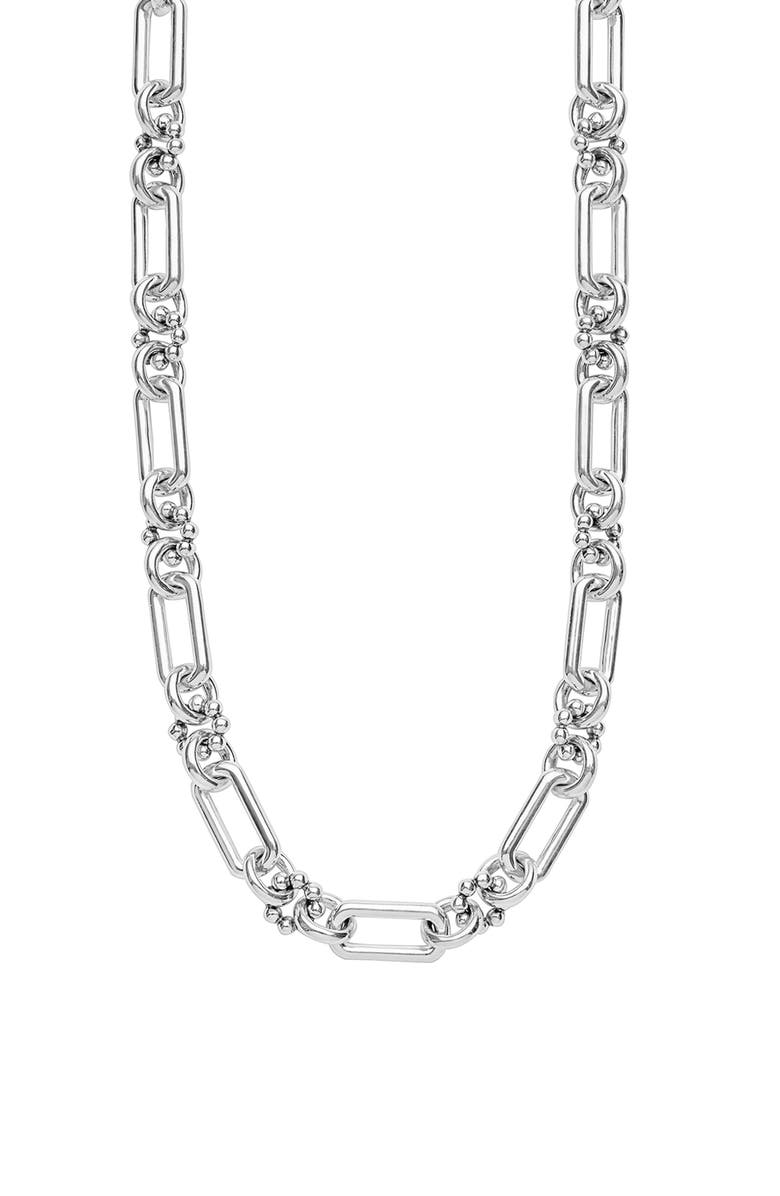 LAGOS Petite Sterling Silver Caviar Link Necklace, Main, color, Silver