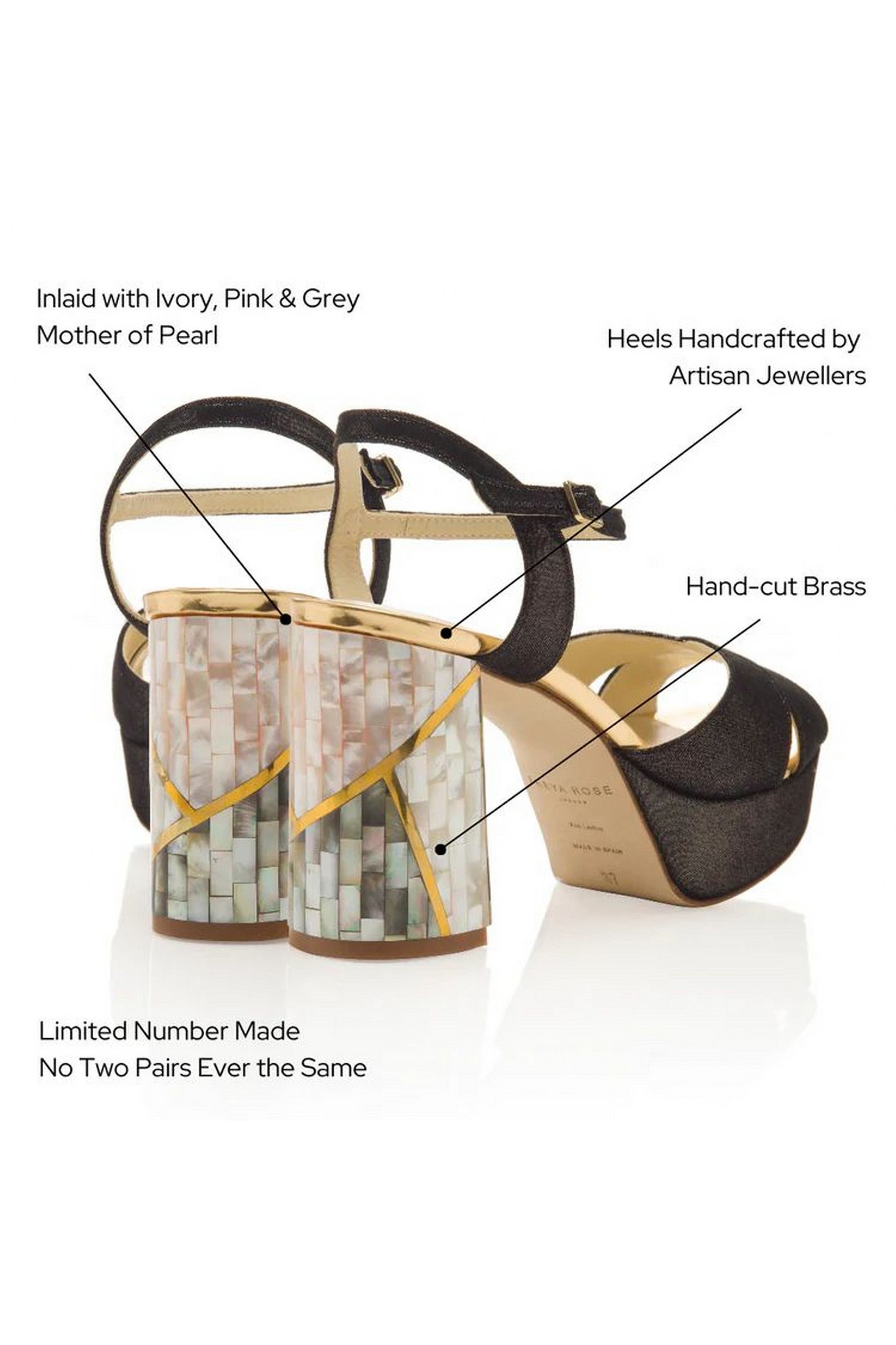 Freya Rose Zahra Noir Ankle Strap Pearl Heel Sandal, Alternate, color, Black Shimmer