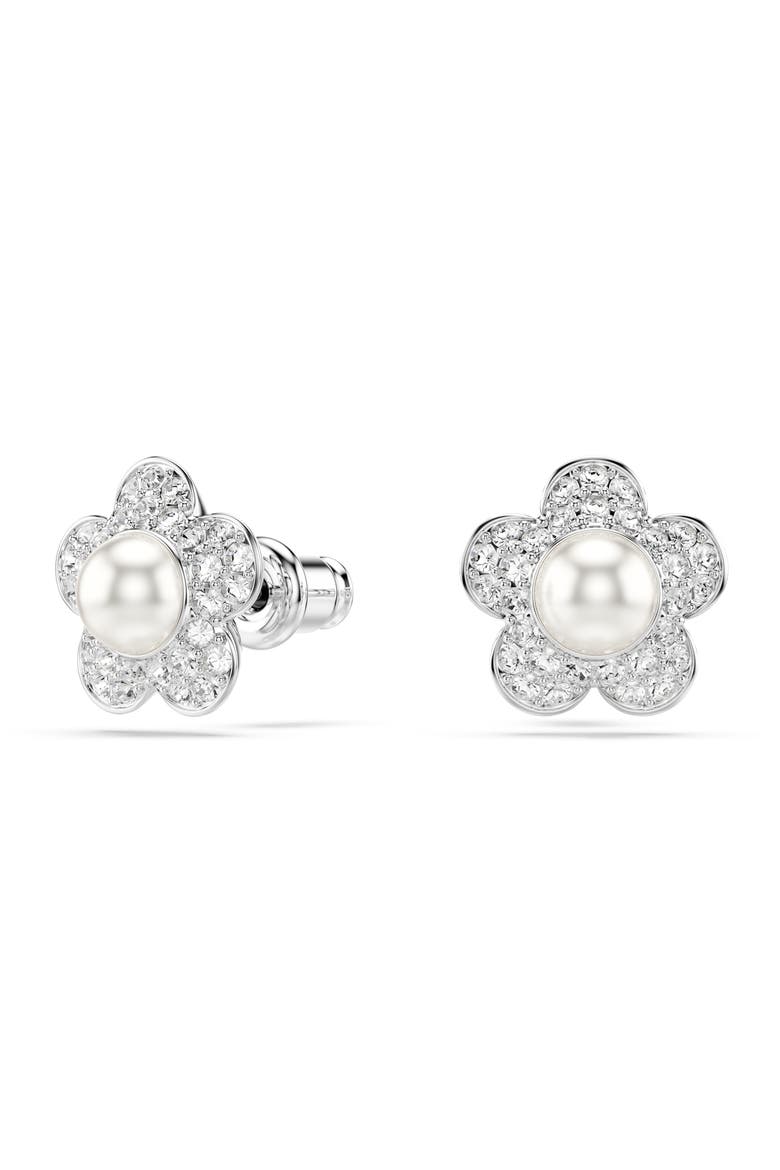 x Ariana Grande Angelic Crystal Faux Pearl Stud Earrings, Main, color, SILVER/ WHITE