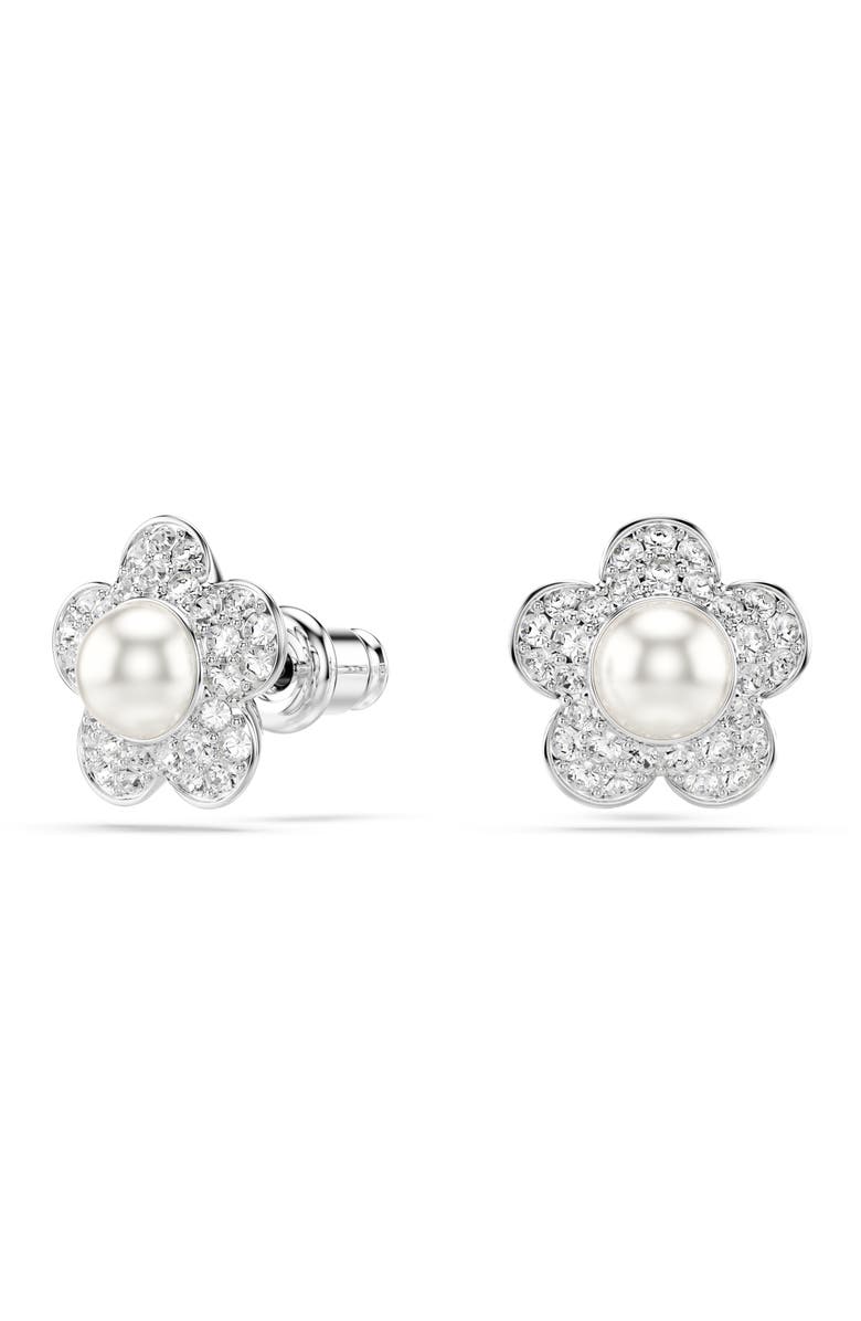 Swarovski Angelic Crystal Faux Pearl Stud Earrings, Main, color, Silver/ White