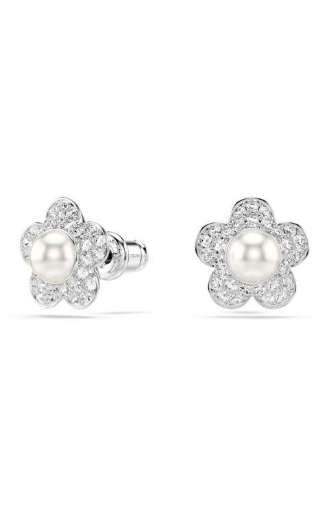 Angelic Crystal Faux Pearl Stud Earrings