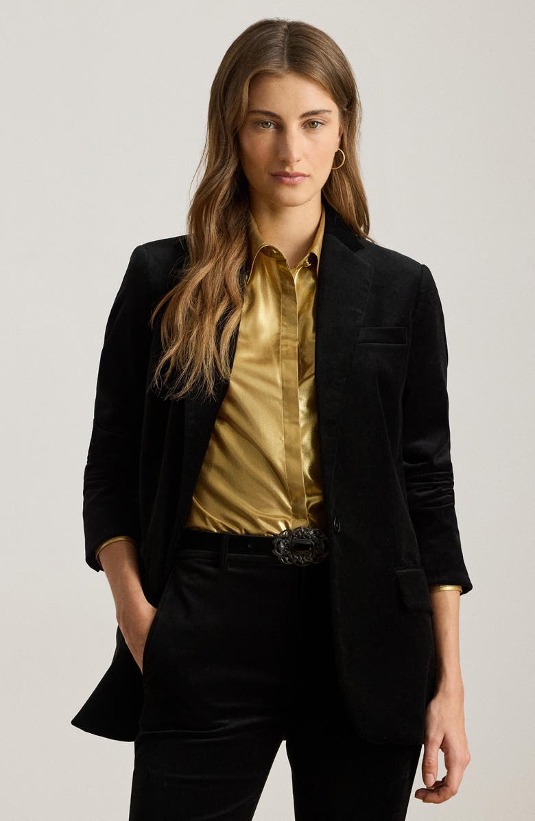 Lauren Ralph Lauren Stretch Velvet Blazer, Alternate, color, Black Velvet