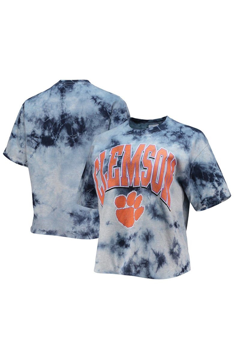 '47 Women's '47 White/Navy Clemson Tigers Vintage Tubular Tie-Dye Crop T-Shirt, Main, color, 