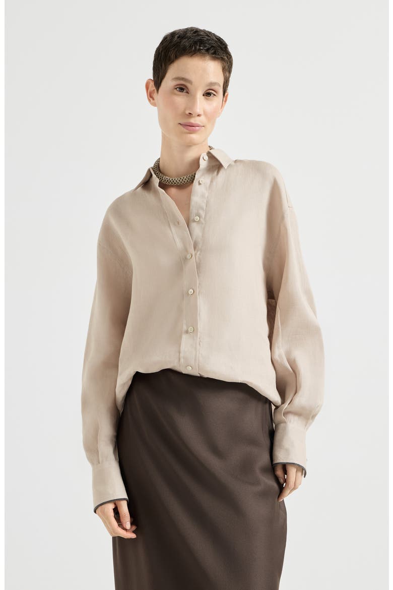 Linen shirt with monili, Main, color, Beige