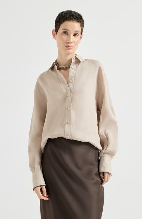 Linen shirt with monili