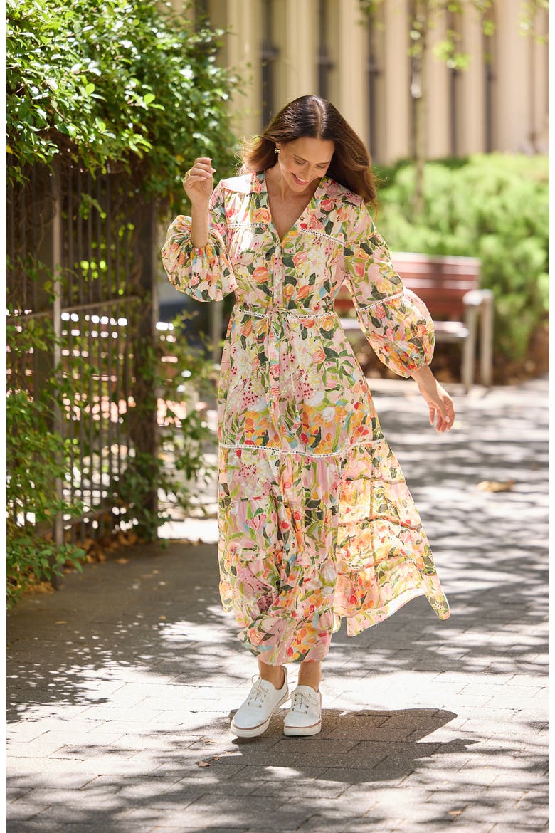 floral print maxi dress with sleeves Brave+True Women's Gertie Floral Print Maxi Dress - Natural