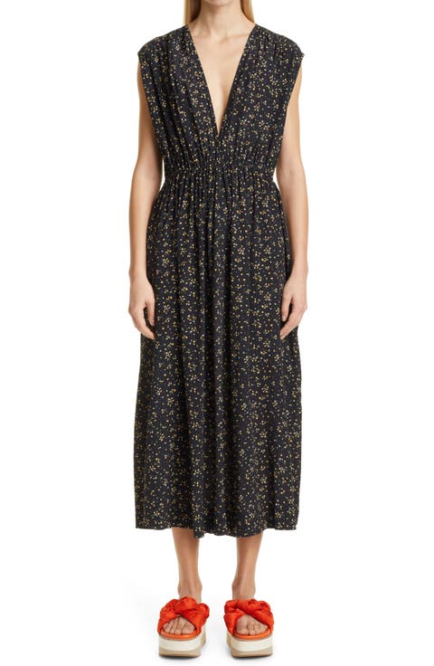 Ditsy Floral Plunge Neck Dress