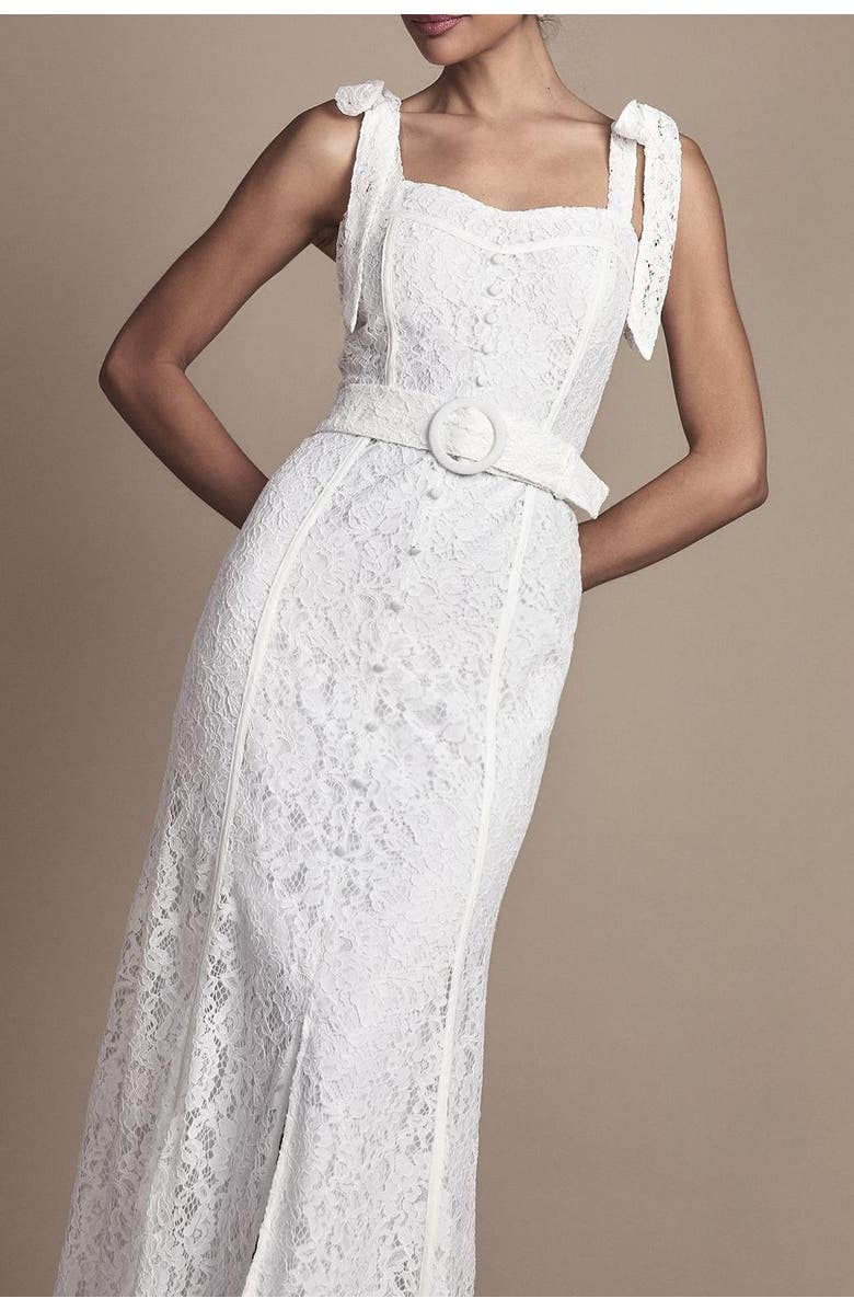 Coast Lace Bow Shoulder Maxi Wedding Dress, Alternate, color, Ivory