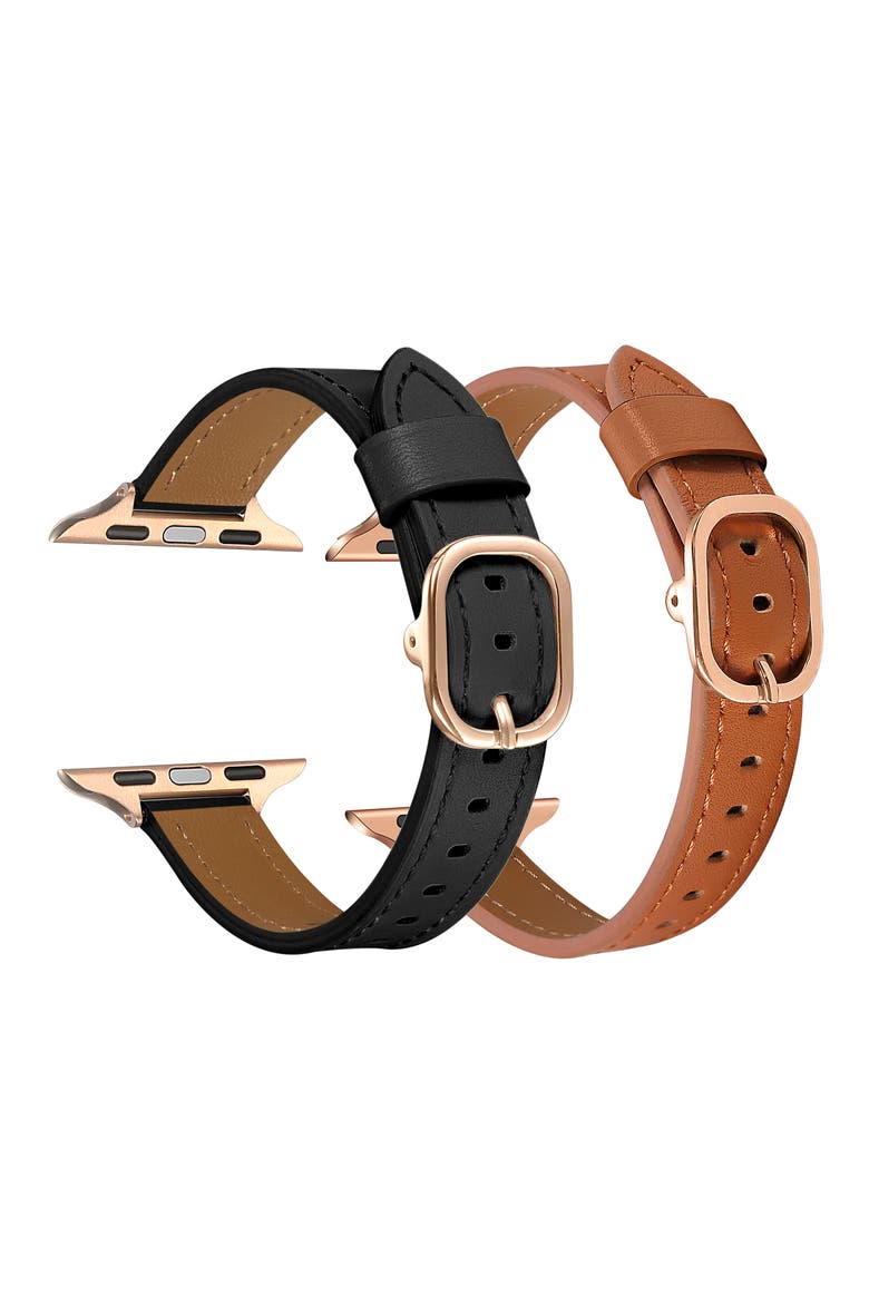 Set of 2 Faux Leather Watchbands, Alternate, color, BLACK