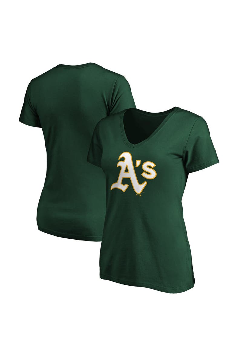 Women's Fanatics Branded Green Oakland Athletics Core Official Logo V-Neck T-Shirt, Main, color, Green