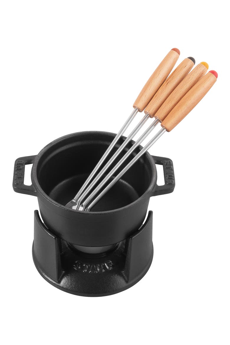 Cast Iron 0.25-Quart Mini Fondue Set, Main, color, MATTE BLACK
