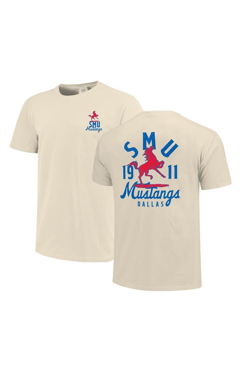 IMAGE ONE Men's Cream SMU Mustangs Comfort Colors Mascot Overlay T-Shirt, Main, color, Cream