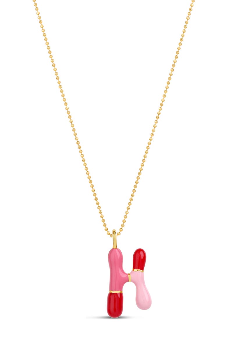 Enamel Initial Retro Necklace, Alternate, color, PINK