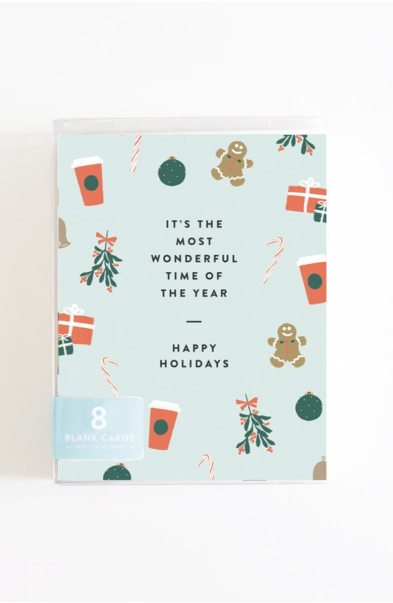 Joy Paper Co. Most Wonderful Time of the Year Illustrated Holiday Boxed Set of 8 Cards, Alternate, color, Bright White