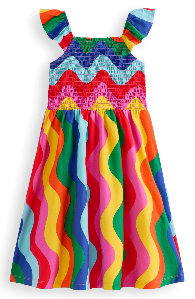 Mini Boden Kids' Willa Smocked Cotton Jersey Sundress, Alternate, color, Multi Wave Stripe