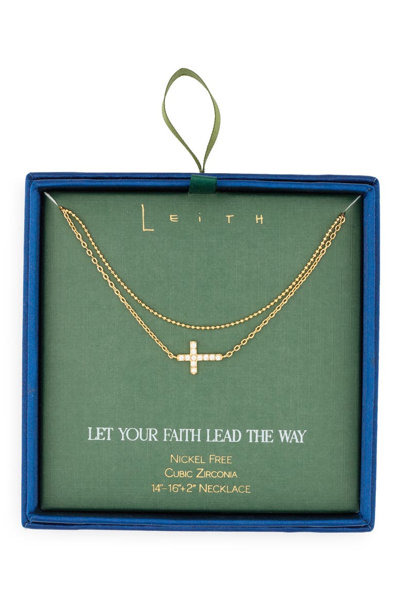Layered Cubic Zirconia Cross Necklace, Main, color, CLEAR- GOLD
