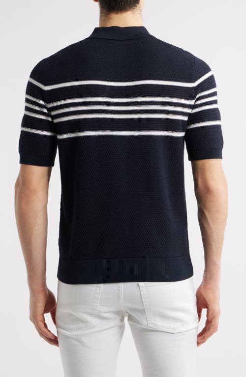 Hugo Boss Knit Polo In Silk And Cotton With Stripe Details In Dark Blue