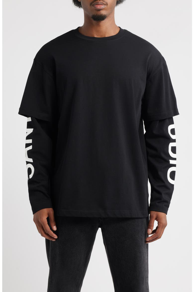 Preda Layered Look T-Shirt, Main, color, BLACK