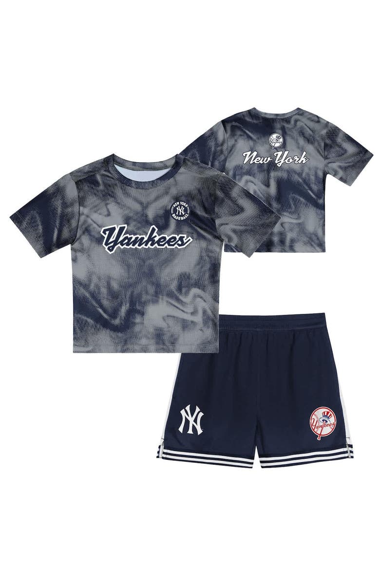 Outerstuff Toddler Gray/Navy New York Yankees Pinch Hitter Infielder T-Shirt and Shorts Set, Main, color, Gray
