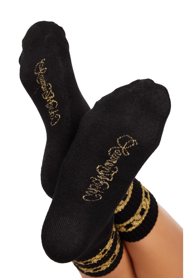 Sariah Gold Metallic Chain Midi Socks, Alternate, color, Black