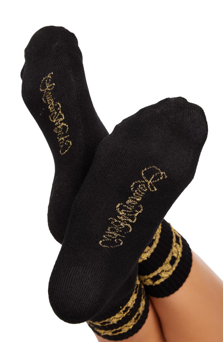Lauren Moshi Sariah Gold Metallic Chain Midi Socks, Alternate, color, Black
