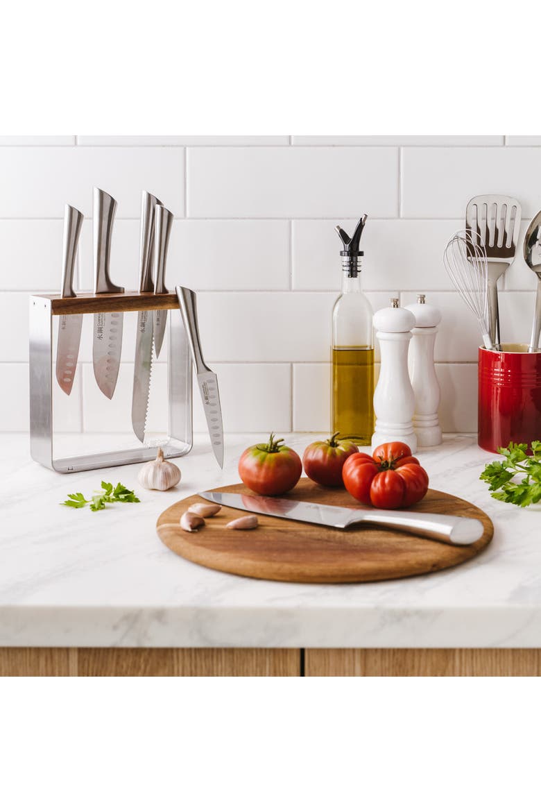 Damashiro® Kinzoku 7-Piece Knife Block, Alternate, color, Silver