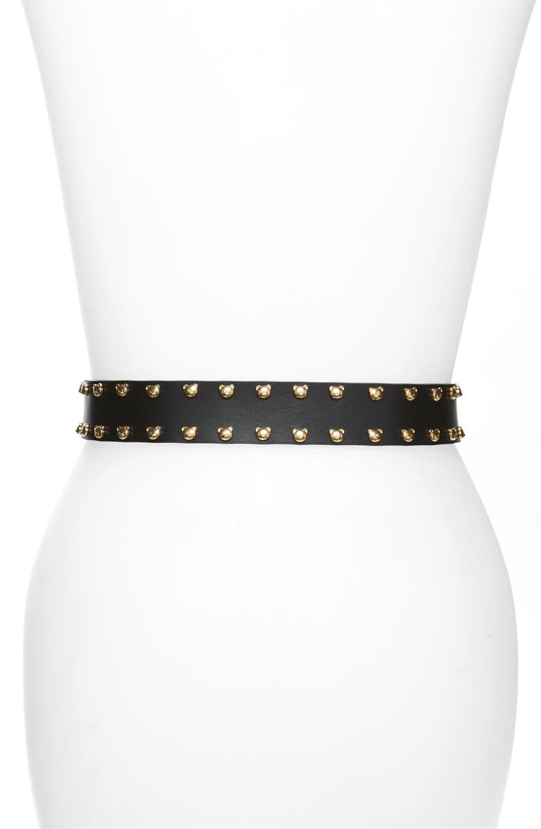 Moschino Logo Plate Studded Belt, Alternate, color,