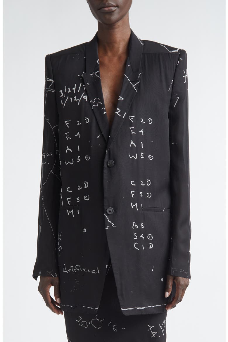 Temple Concordian Print Silk Chiffon Jacket, Main, color, BLACK/ MILK