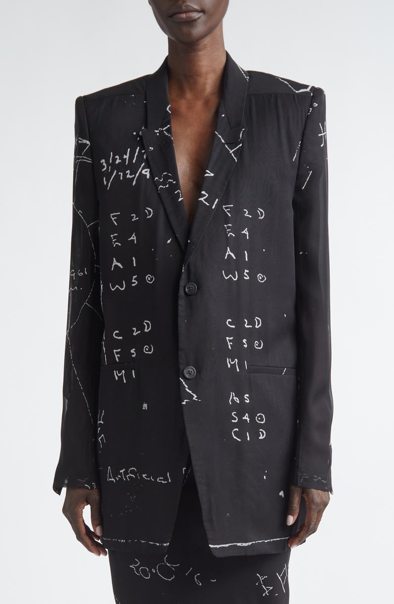 Rick Owens Temple Concordian Print Silk Chiffon Jacket, Main, color, Black/ Milk