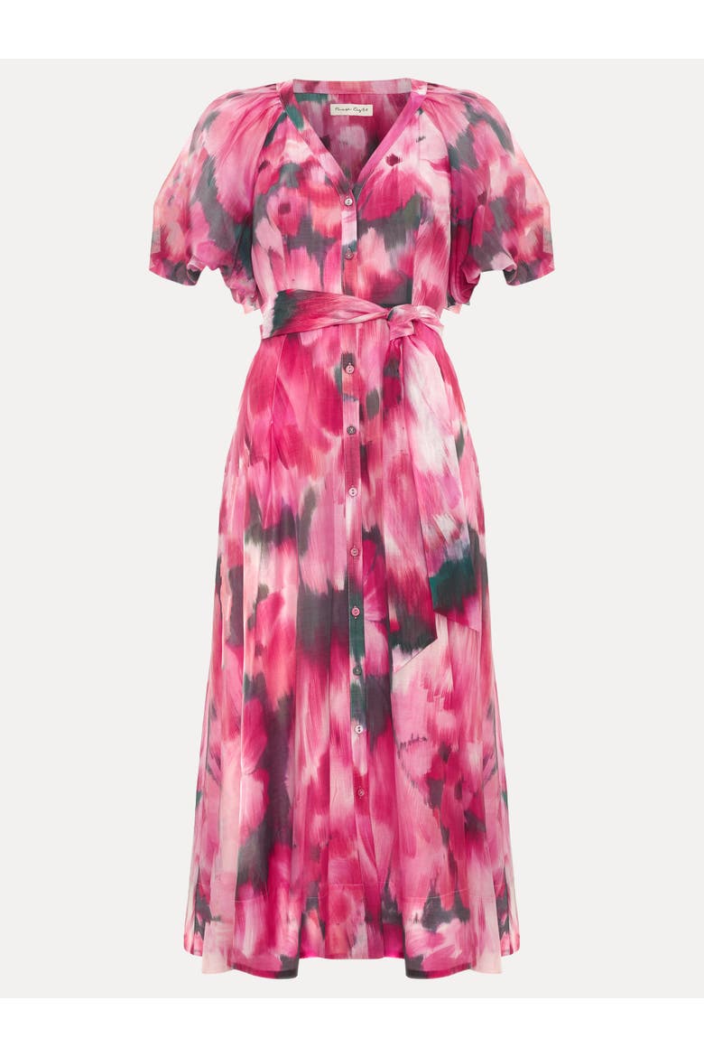 Caterina Puff Sleeve V-Neck Shirt Dress, Alternate, color, Pink