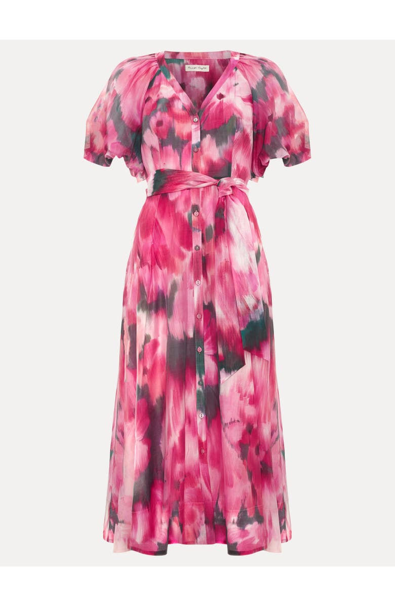 Phase Eight Caterina Puff Sleeve V-Neck Shirt Dress, Alternate, color, Pink