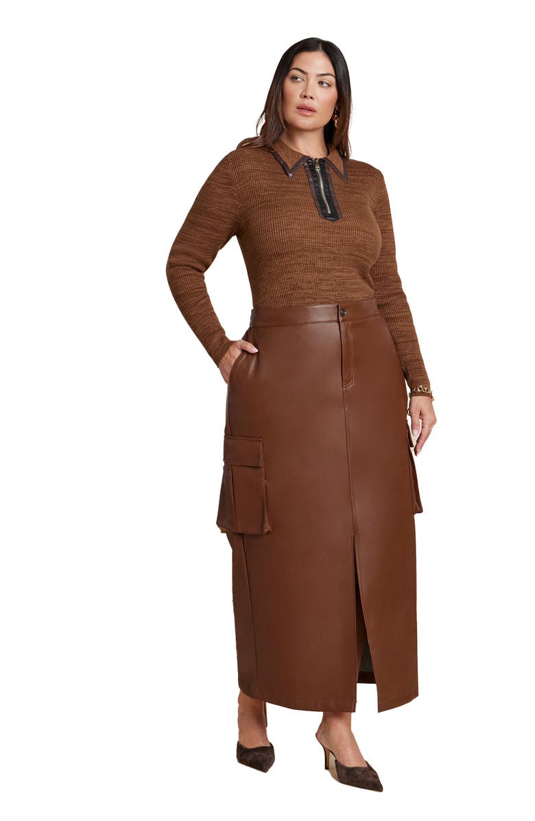 ELOQUII Maxi Cargo Faux Leather Skirt, Main, color, Potting Soil