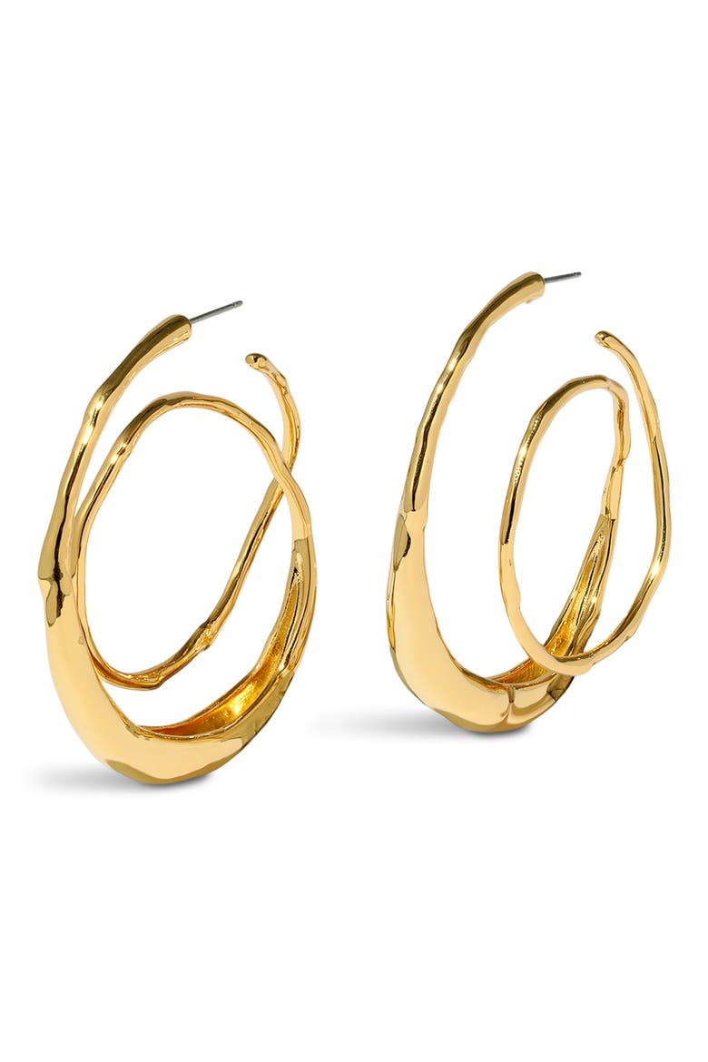 Molten Spiral Hoop Earrings, Alternate, color, GOLD