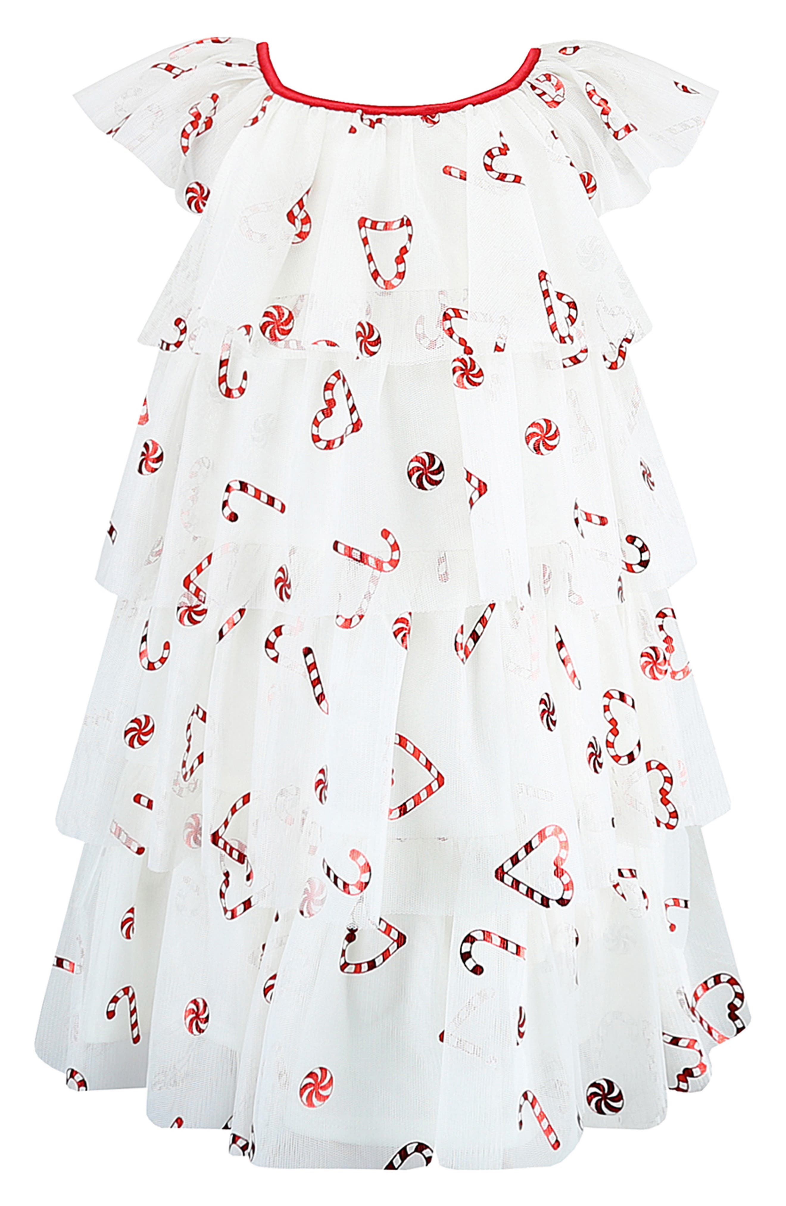 Kids' Foil Print Tiered Mesh Flutter Sleeve Dress