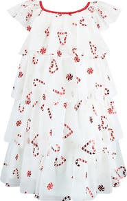 Zunie Kids' Foil Print Tiered Mesh Flutter Sleeve Dress