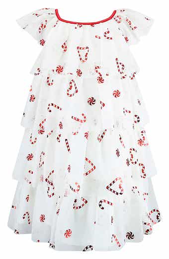 Kids' Foil Print Tiered Mesh Flutter Sleeve Dress