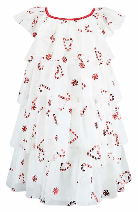 Kids' Foil Print Tiered Mesh Flutter Sleeve Dress