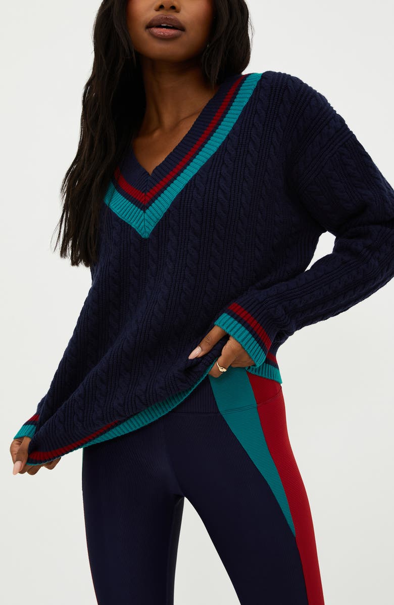 Beach Riot Montana Cable Stitch Sweater, Alternate, color, Ultramarine Colorblock