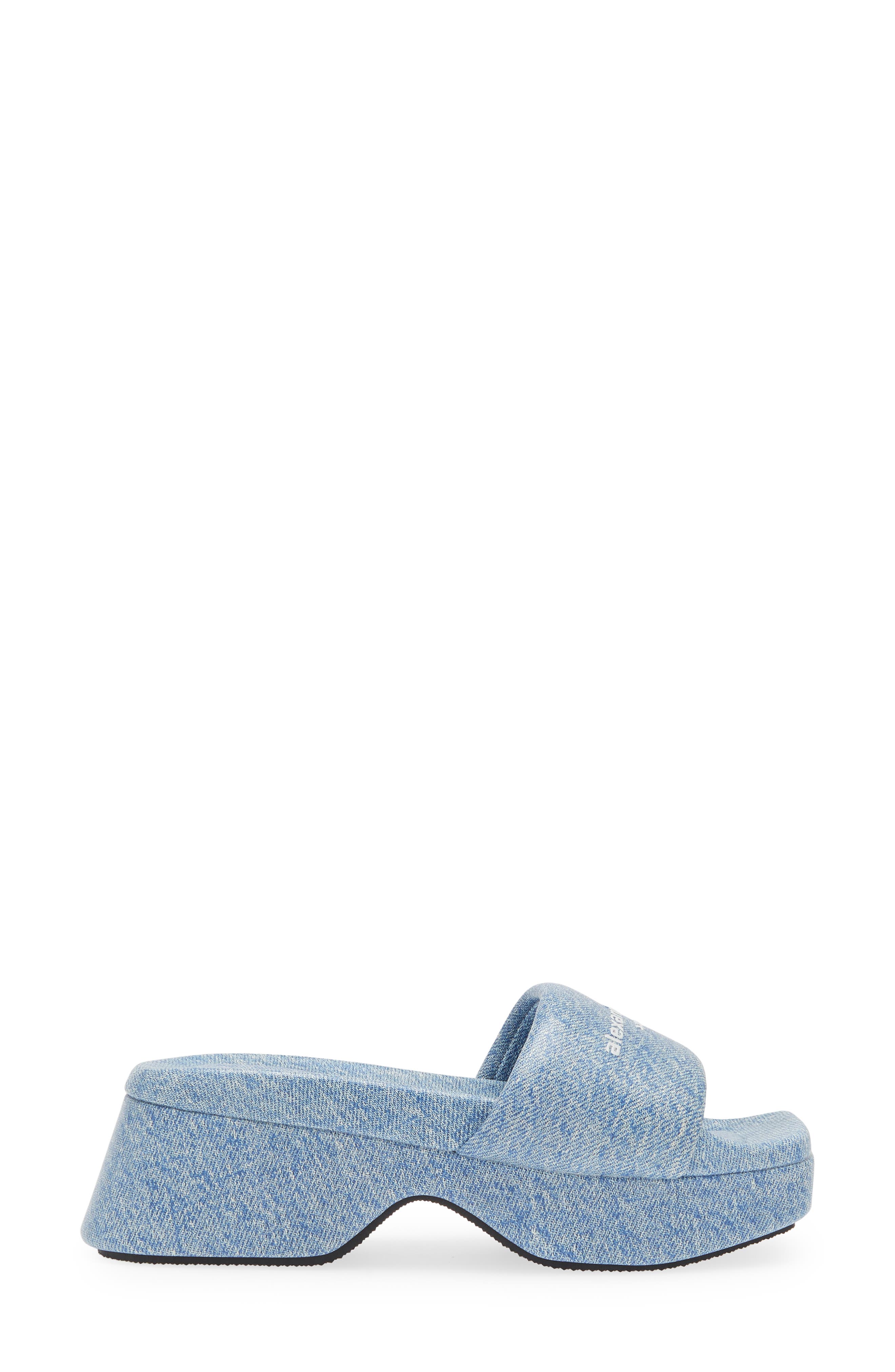 Alexander Wang Float Denim Print Leather Platform Slide Sandal, Alternate, color, 