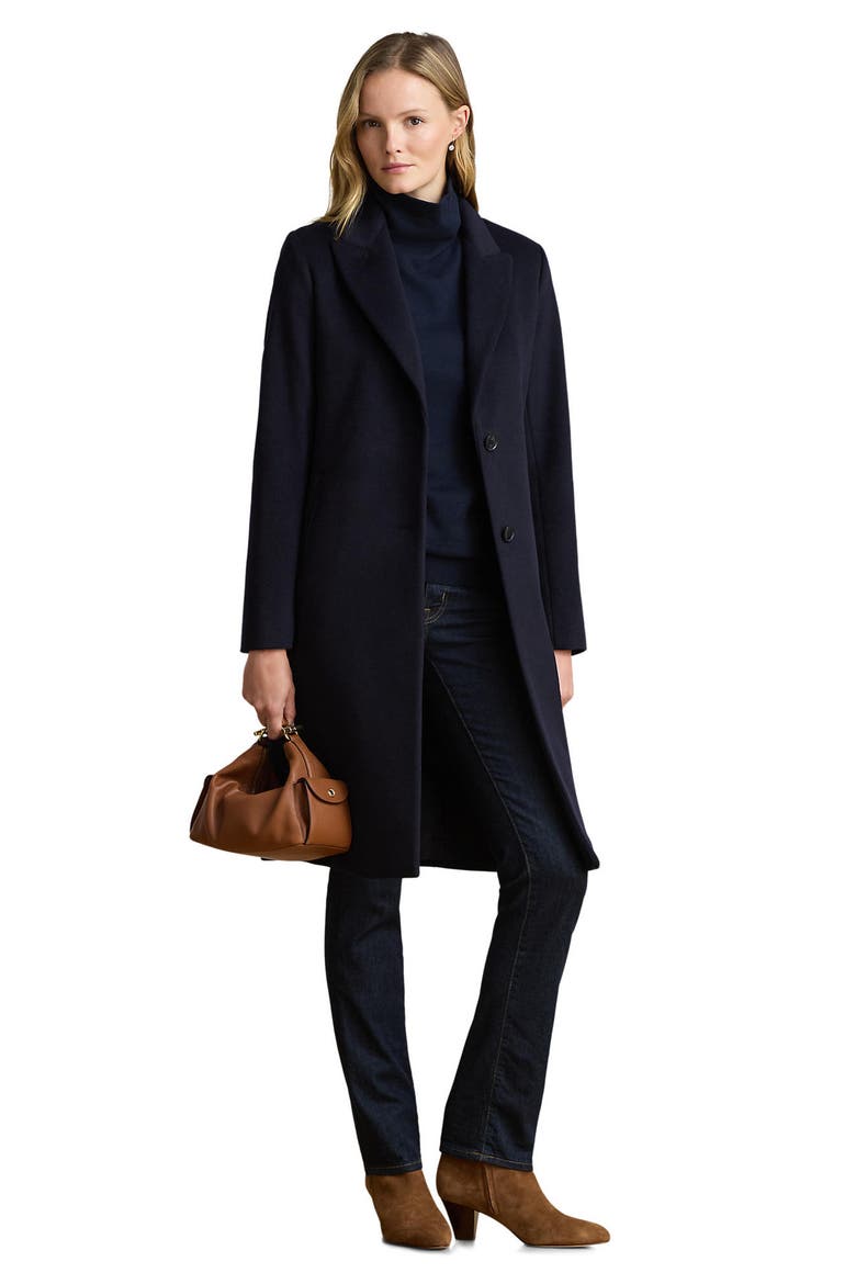 Single Breasted Wool Blend Coat, Alternate, color, REGAL NAVY