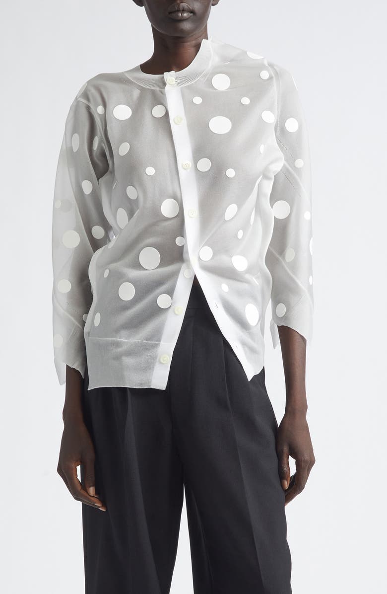 Junya Watanabe Polka Dot Jacquard Sheer Cardigan, Main, color, White