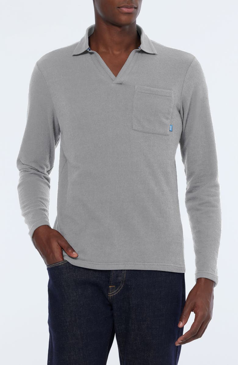 Scotch & Soda Relaxed Fit Long Sleeve Cotton Johnny Collar Polo, Main, color,