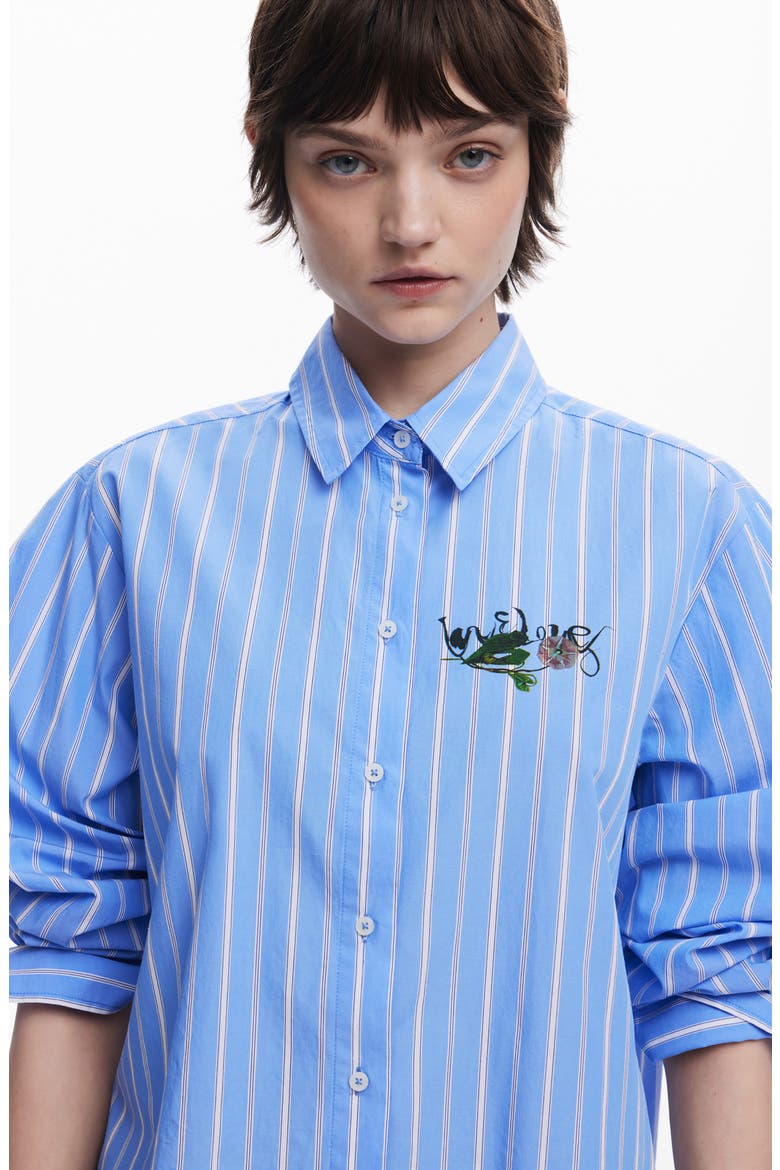 Stripe Cotton Graphic Button-Up Shirt, Alternate, color, LIGHT BLUE
