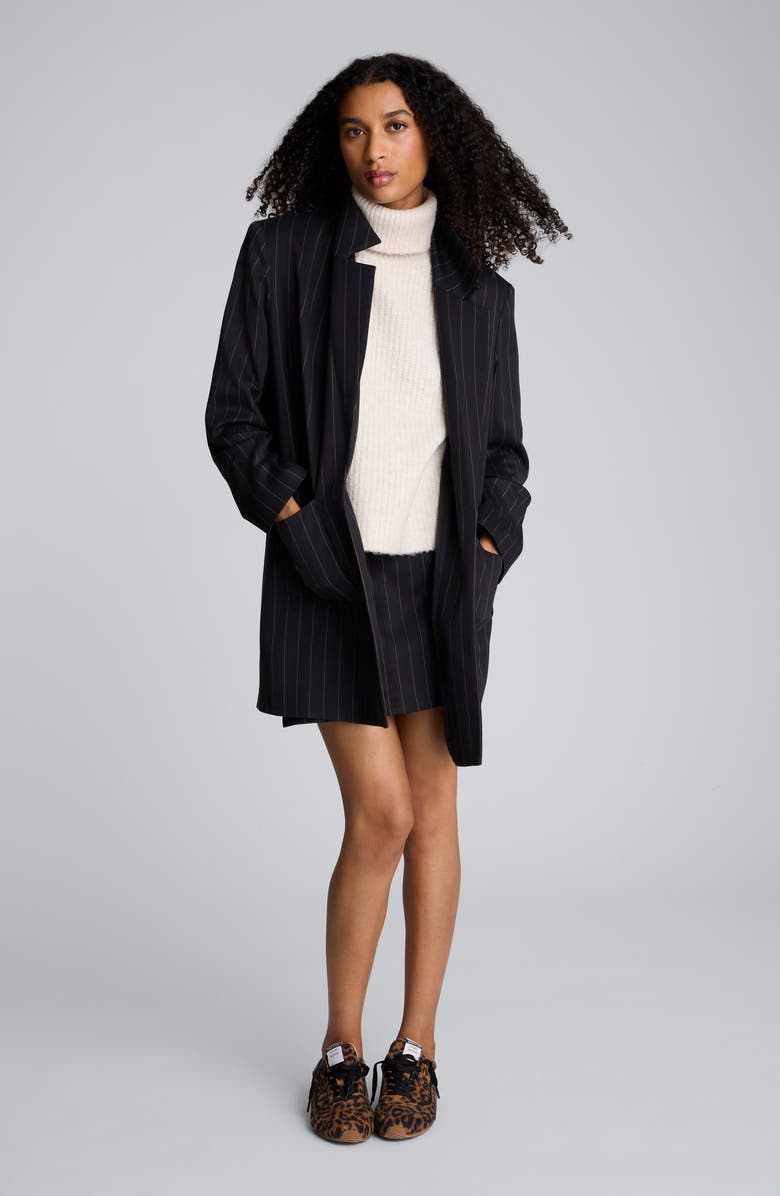 Kenneth Cole PInstripe OPen Front Jacket, Alternate, color, Black/ Olive Green